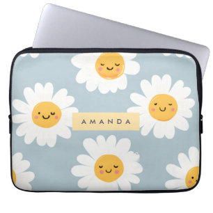 Personalised Cute Pastel Smiling Daisy Laptop Sleeve