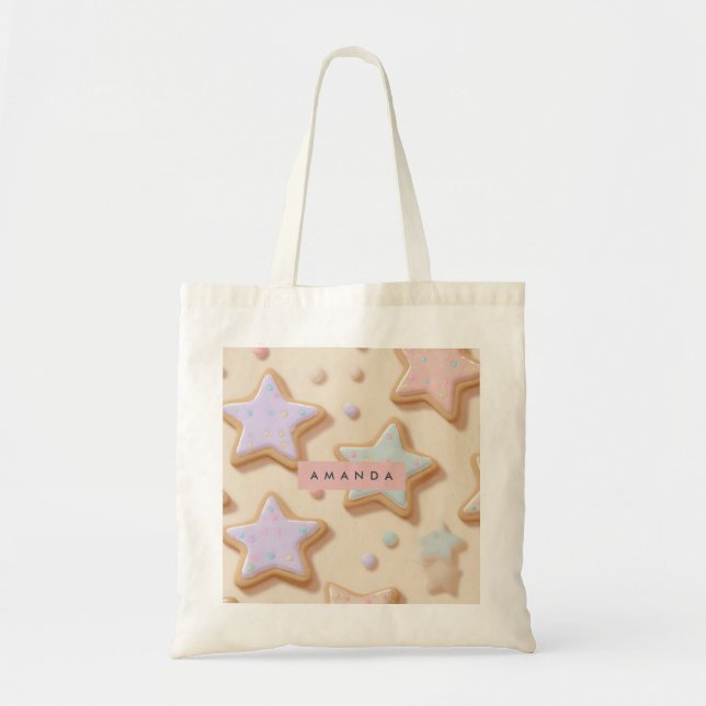 Personalised Cute Pastel Star Cookies Pattern Tote Bag (Front)