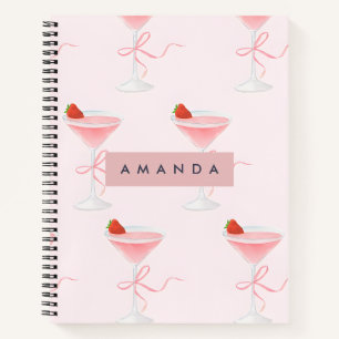 Personalised Cute Pastel Strawberry Juice Pattern Notebook