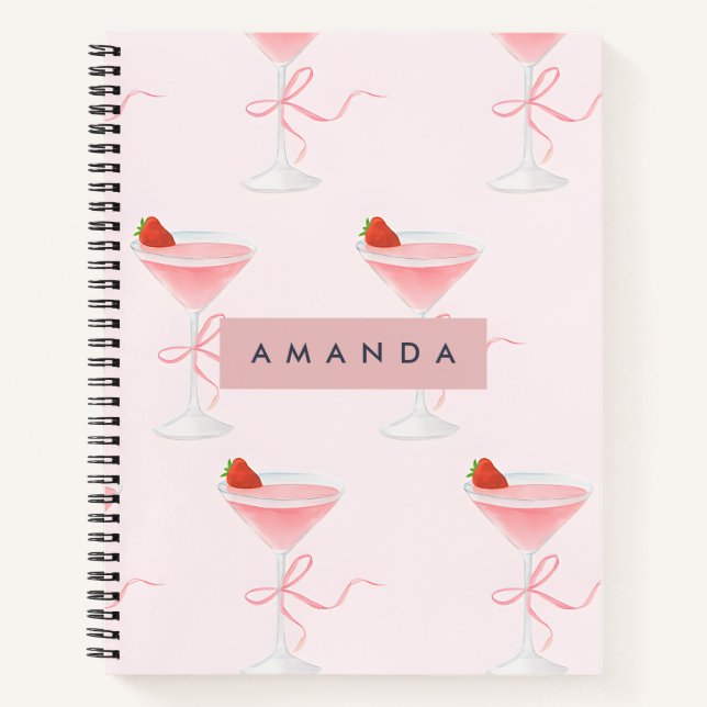 Personalised Cute Pastel Strawberry Juice Pattern Notebook (Front)