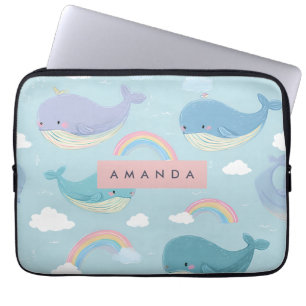 Personalised Cute Pastel Whale and Rainbow Pattern Laptop Sleeve