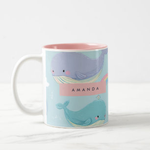 Personalised Cute Pastel Whale and Rainbow Pattern Two-Tone Coffee Mug
