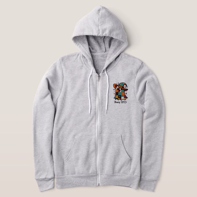 Personalised Cute Patchwork Ghost Halloween Hoodie (Laydown)