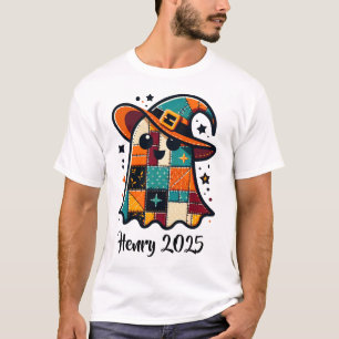 Personalised Cute Patchwork Ghost Halloween T-Shirt