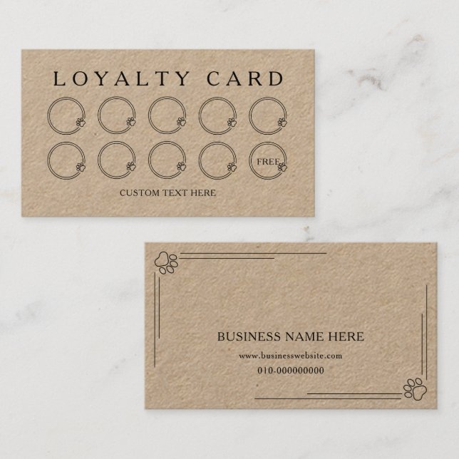 Personalised Cute Paws Dog Cat Pets Services Loyalty Card (Front/Back)