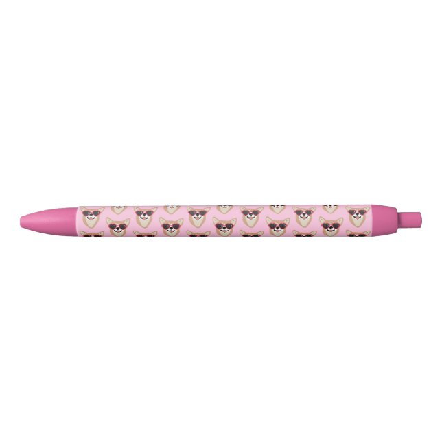 Personalised Cute Pembroke Welsh Corgi Pink Black Ink Pen (Front)