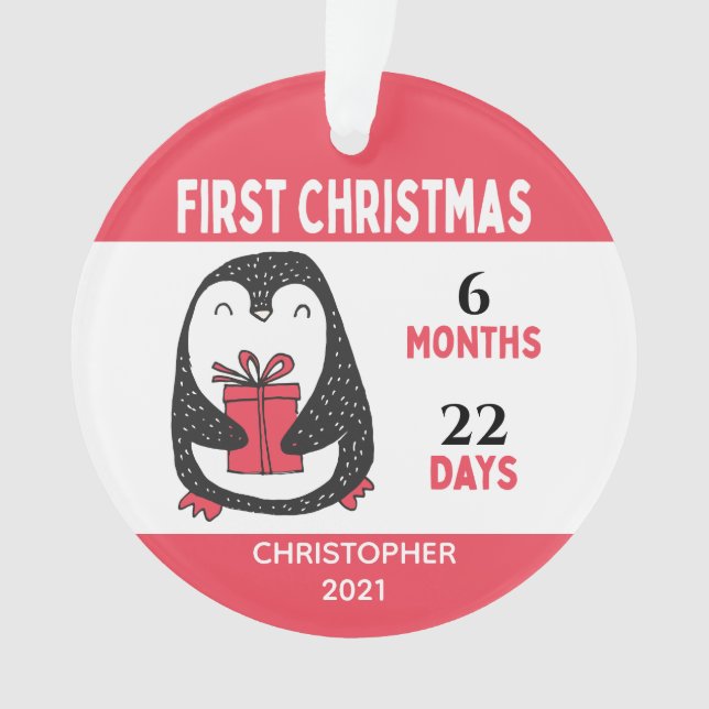 Personalised Cute Penguin Baby's First Christmas Ornament (Front)