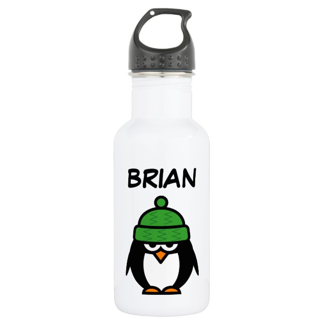 Personalised cute penguin cartoon custom name 532 ml water bottle (Front)