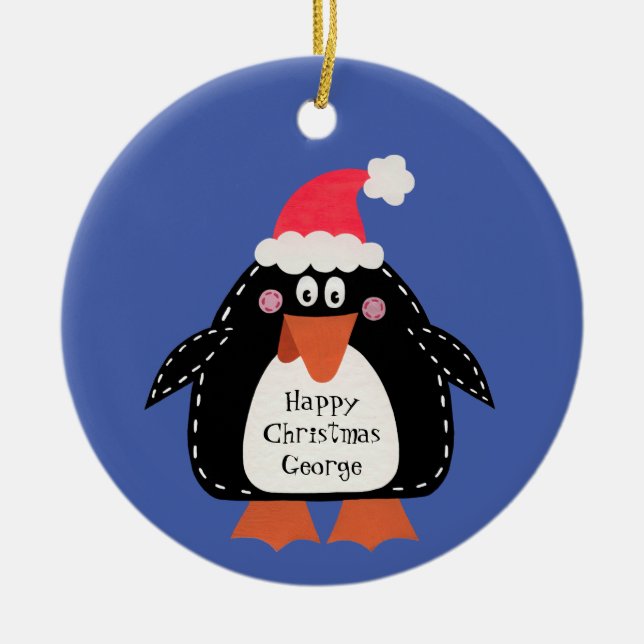 Personalised Cute Penguin Ceramic Tree Decoration (Front)