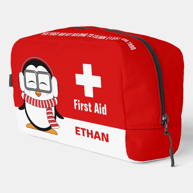 Personalised Cute Penguin First Aid Kit Bag (Right Corner)