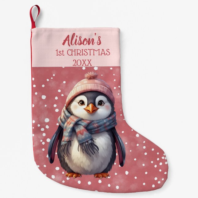 personalised cute penguin first christmas stocking (Front)