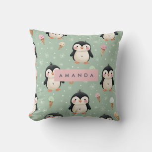 Personalised Cute Penguin & Ice Cream Pattern Cushion