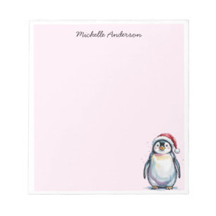Personalised Cute Penguin in Santa Hat Christmas  Notepad