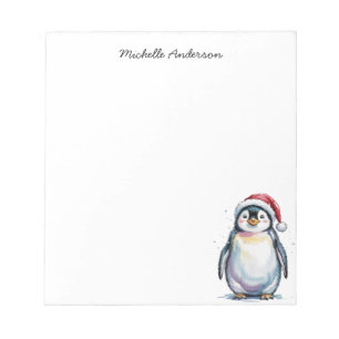Personalised Cute Penguin in Santa Hat Christmas  Notepad