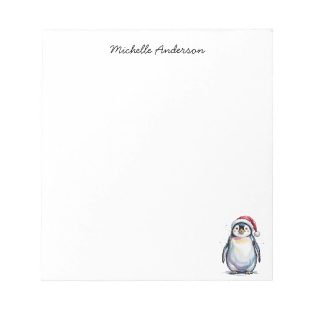 Personalised Cute Penguin in Santa Hat Christmas  Notepad (Front)