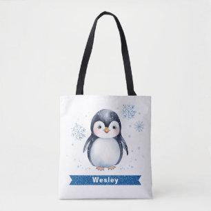 Personalised Cute Penguin Kids Tote Bag