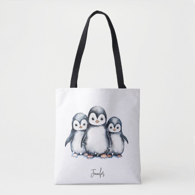 Personalised Cute Penguin Tote Bag (Front)