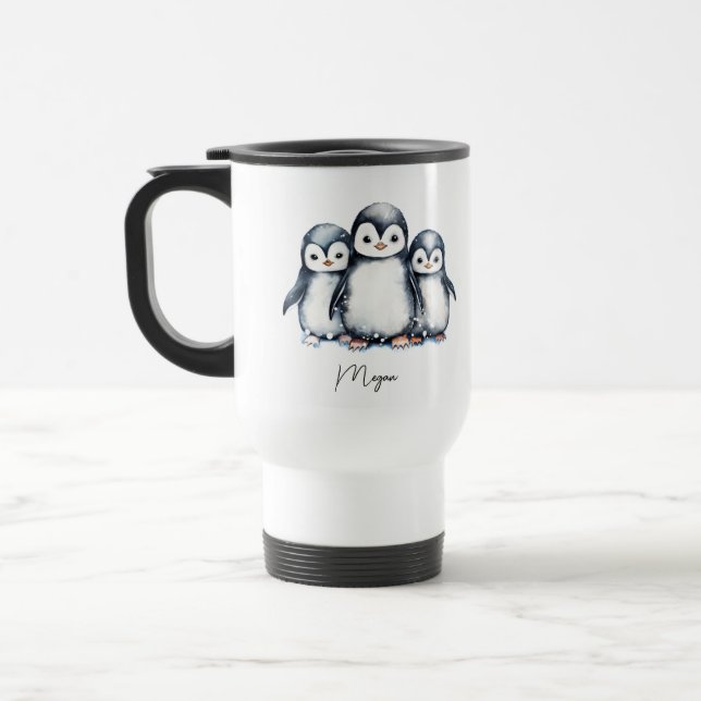 Personalised Cute Penguin Travel Mug (Left)