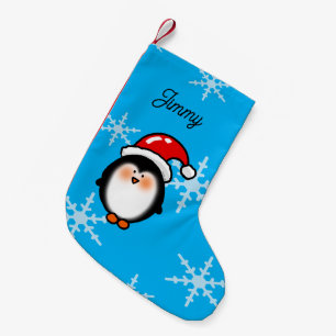 Personalised Cute Penguin with Santa Hat Holiday Small Christmas Stocking