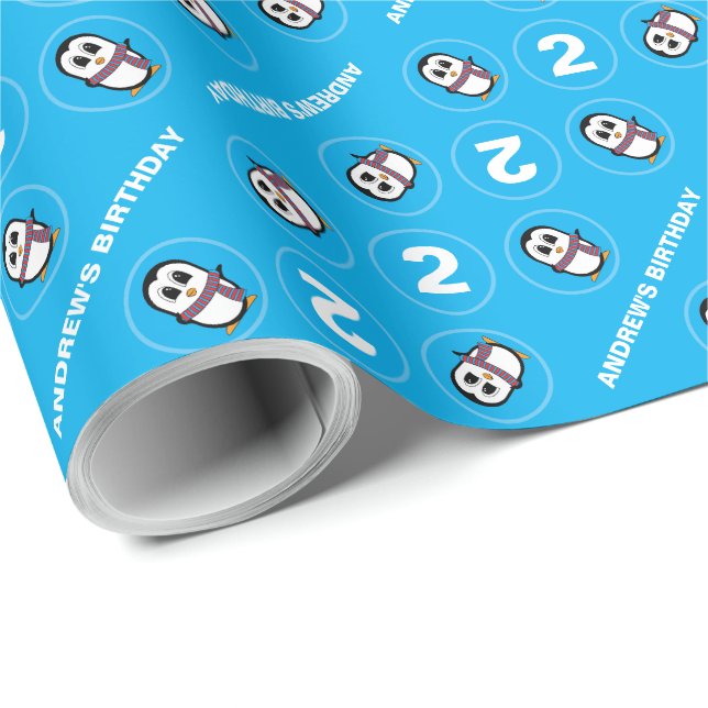 Personalised Cute Penguin Wrapping Paper (Roll Corner)