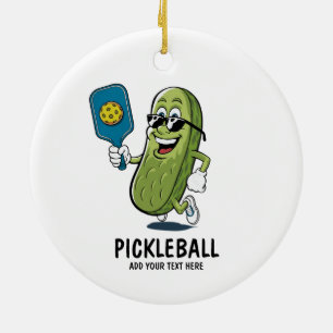Personalised Cute Pickle Playing Pickleball Funny Ceramic Tree Decoration
