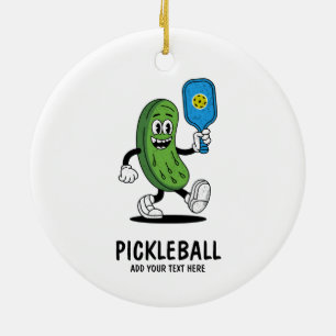 Personalised Cute Pickle Playing Pickleball Funny Ceramic Tree Decoration