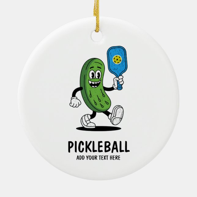 Personalised Cute Pickle Playing Pickleball Funny Ceramic Tree Decoration (Back)