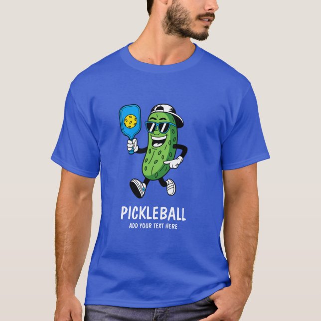 Personalised Cute Pickle Playing Pickleball Funny T-Shirt (Front)