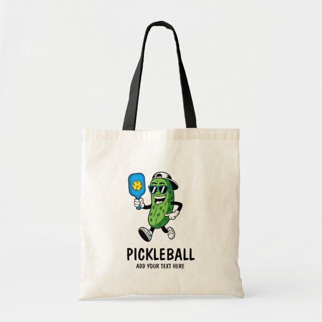 Personalised Cute Pickle Playing Pickleball Funny Tote Bag (Front)