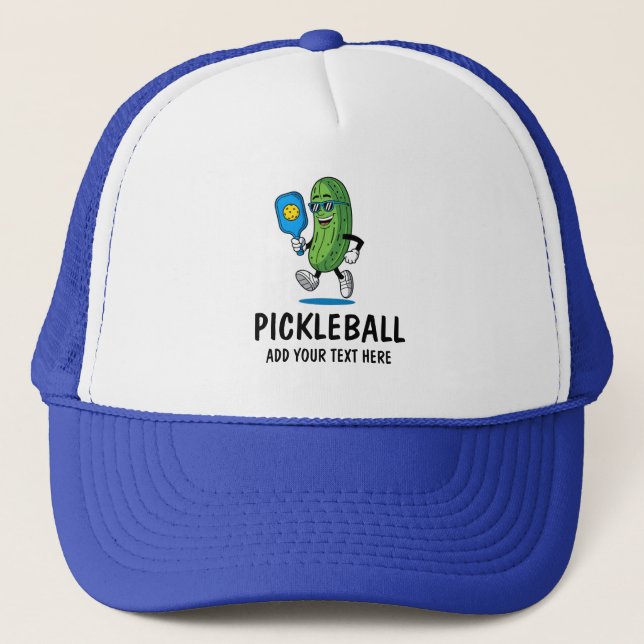 Personalised Cute Pickle Playing Pickleball Funny Trucker Hat (Front)