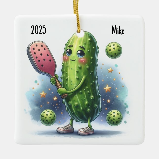 Personalised Cute Pickleball Player Ceramic Ornament (Front)
