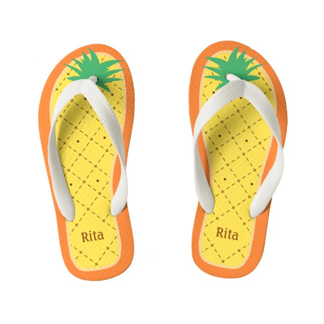 Personalised Cute Pineapple Funny Tropical Fruit Kid's Flip Flops (Footbed)