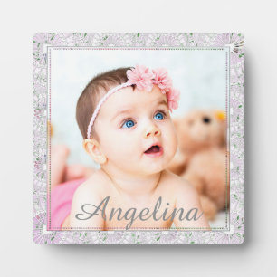 Personalised cute pink and grey Baby Photo Plaque