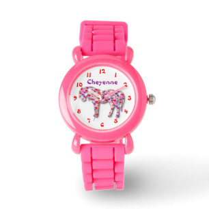 Personalised Cute Pink and Purple Heart Horse Pony Watch