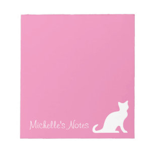 Personalised cute pink and white cat writing memo notepad