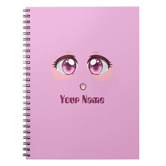 Personalised cute pink anime eyes notebook (Front)