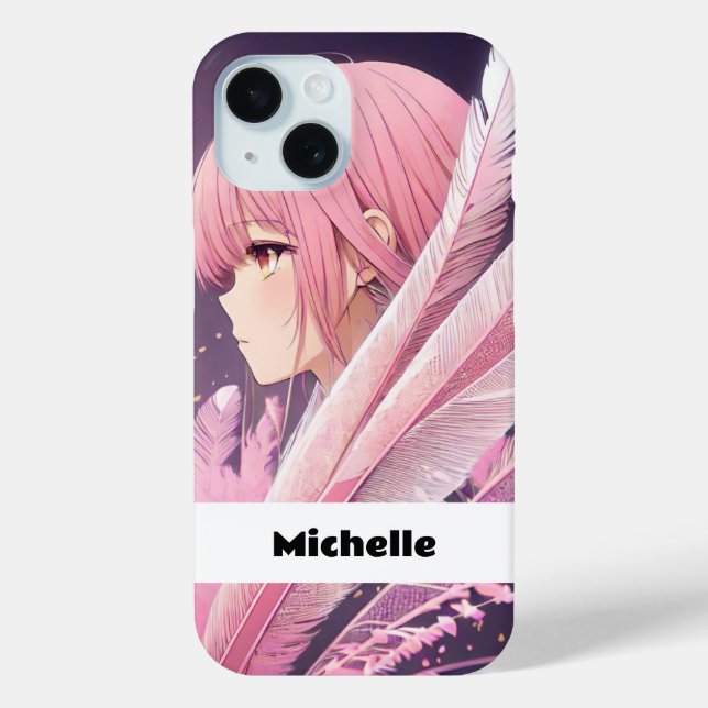 Personalised Cute Pink Anime Girl iPhone Case (Back)