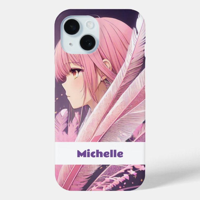 Personalised Cute Pink Anime Girl iPhone Case (Back)