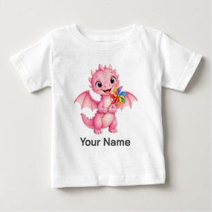 Personalised Cute Pink Baby Dragon Pinwheel Toddle T-Shirt