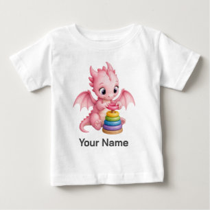 Personalised Cute Pink Baby Dragon Stacking Rings T-Shirt