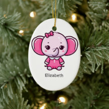 Personalised Cute Pink Baby Elephant Ornament
