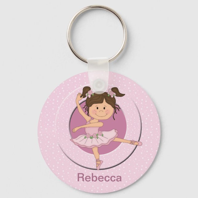 Personalised Cute Pink Ballerina Key Ring (Front)