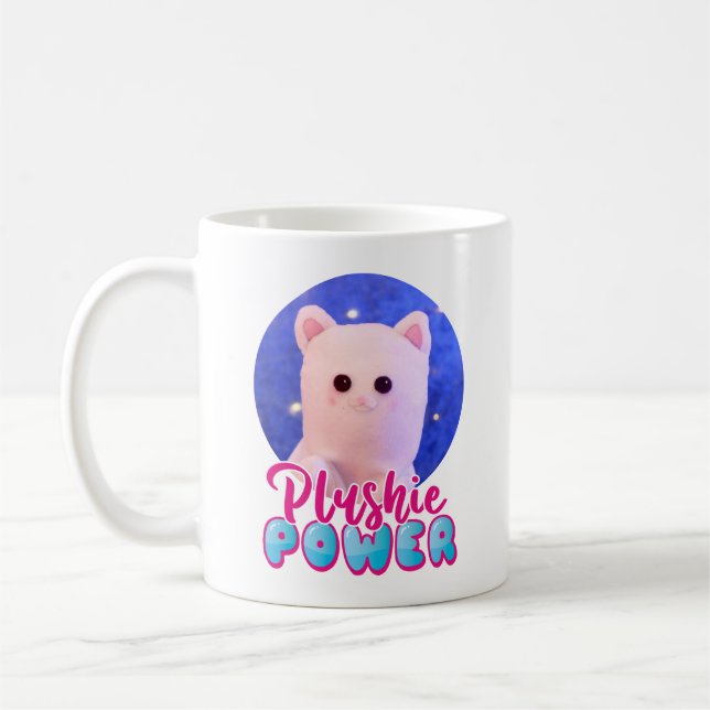 Personalised Cute Pink Blue Plushie Power Photo Coffee Mug (Left)