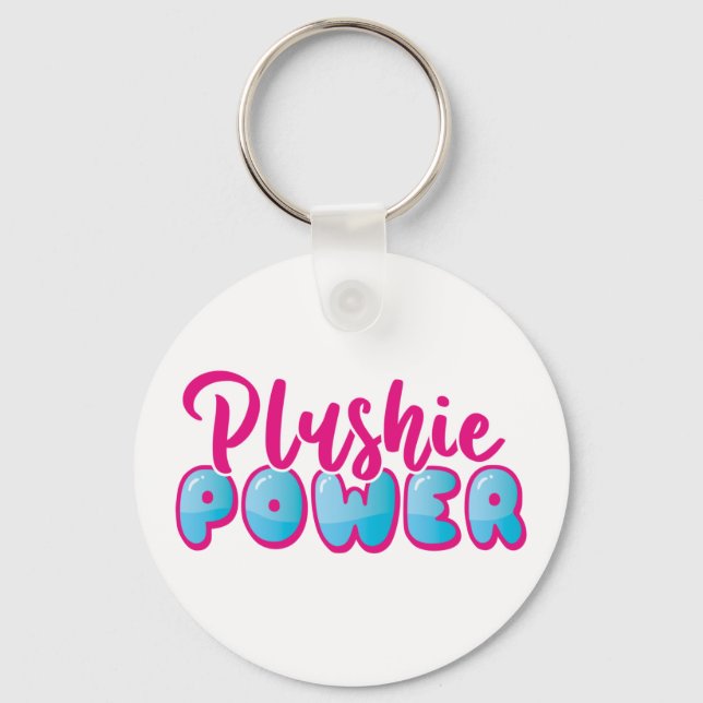 Personalised Cute Pink Blue Plushie Power Photo Key Ring (Front)