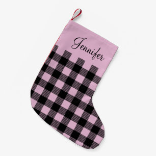 Personalised Cute Pink Buffalo Plaid  Small Christmas Stocking