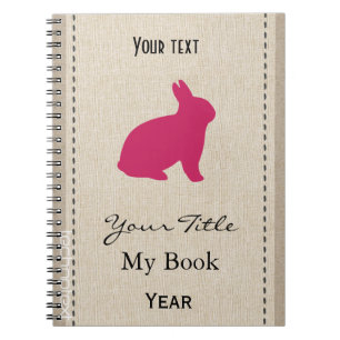 Personalised Cute Pink Bunny Linen Look Notebook