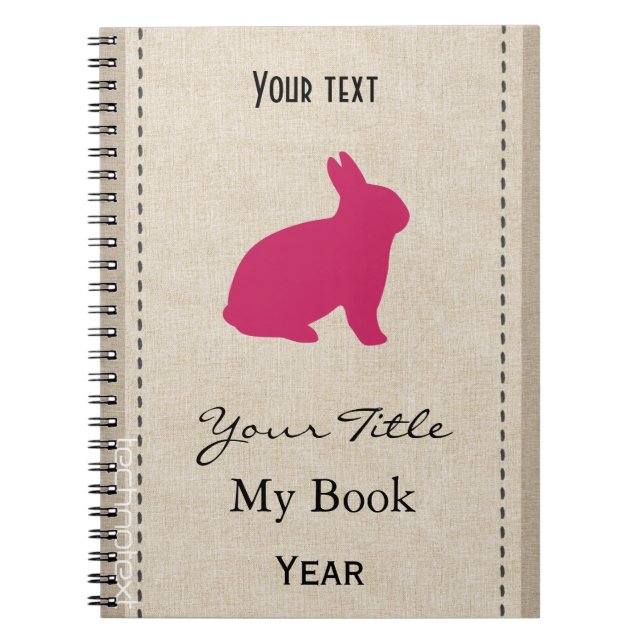 Personalised Cute Pink Bunny Linen Look Notebook (Front)