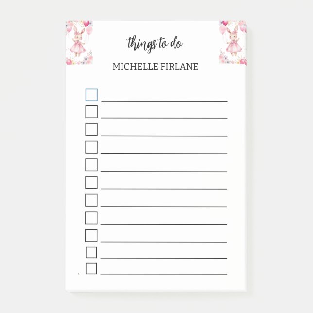Personalised Cute Pink Bunny Post-it Notes (Front)