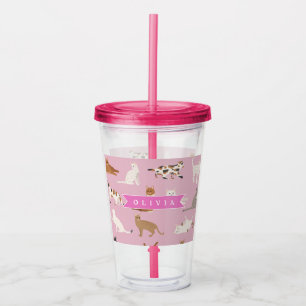Personalised Cute Pink Cat Pattern Gift Cat Lover Acrylic Tumbler