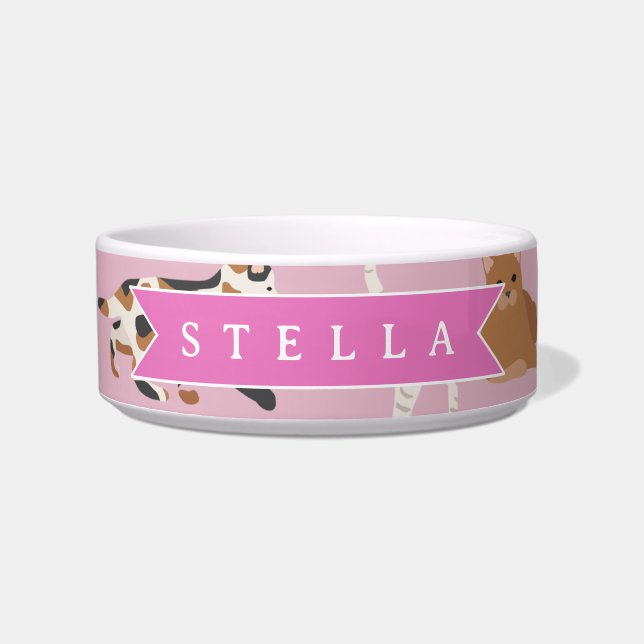 Personalised Cute Pink Cat Pattern Gift Cat Lover Bowl (Front)